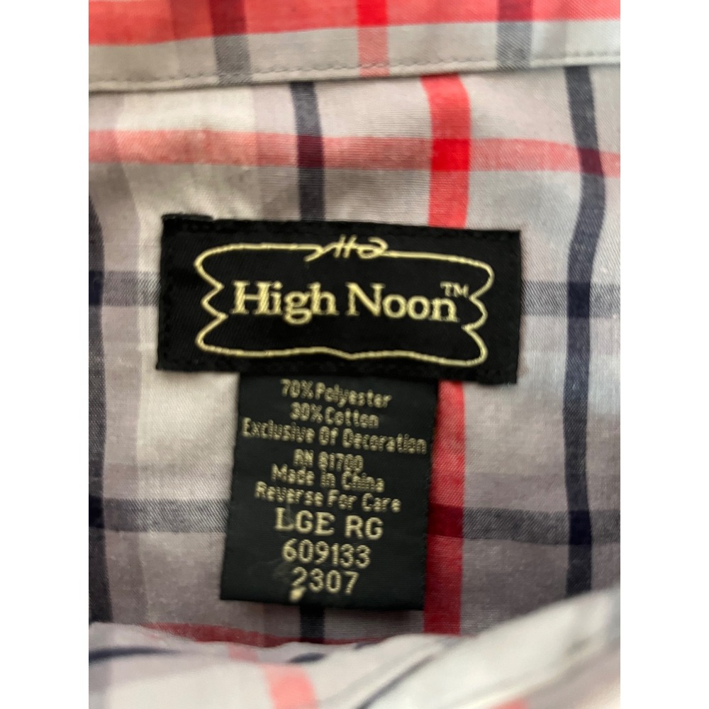 High Noon Western Shirt Mens Large Gray Red Plaid Pearl Snap Long Sleeve - Picture 3 of 6